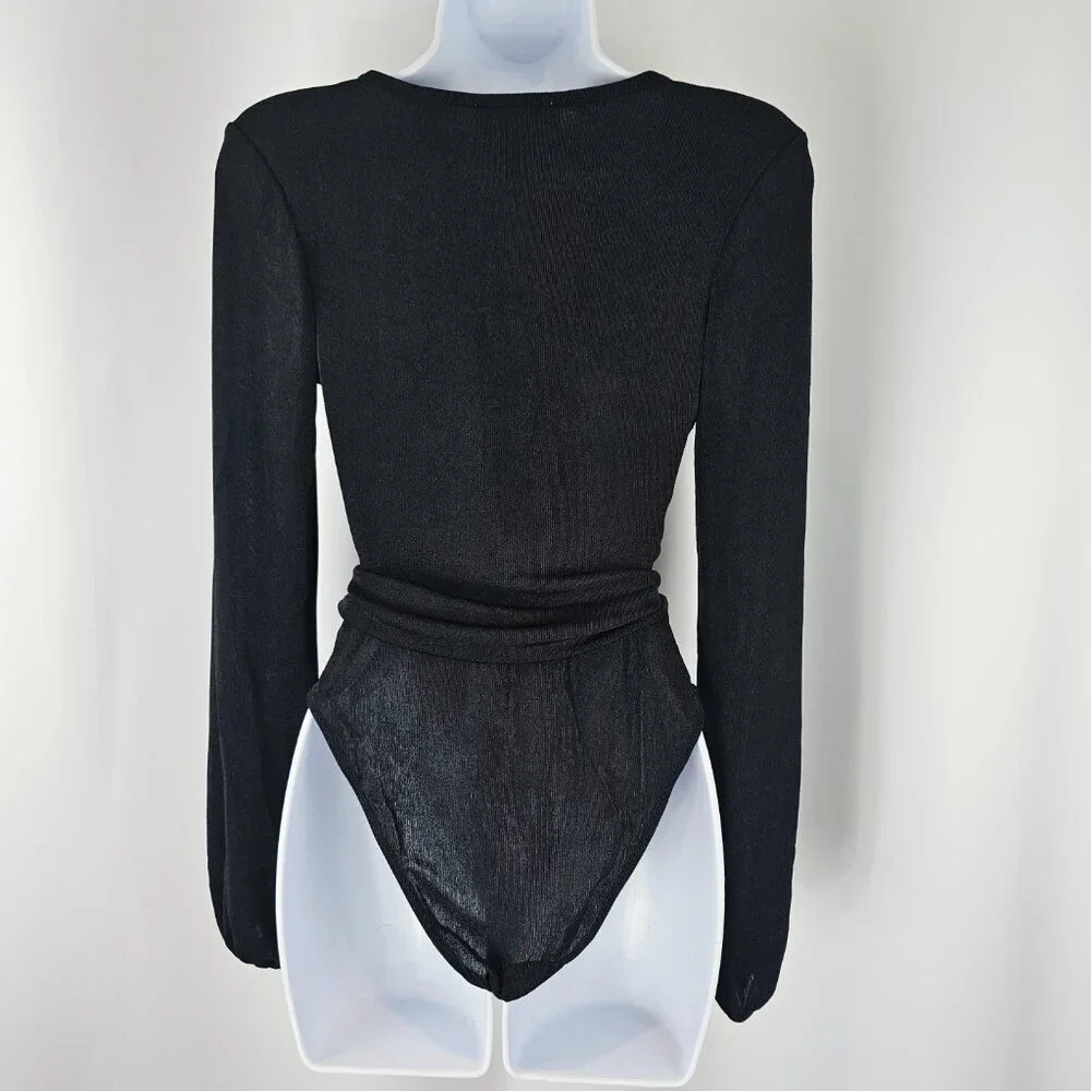 Band Of The Free Black Cowl Neck Long Sleeve Body Suit Women's Size Small NWT - Picture 7 of 14